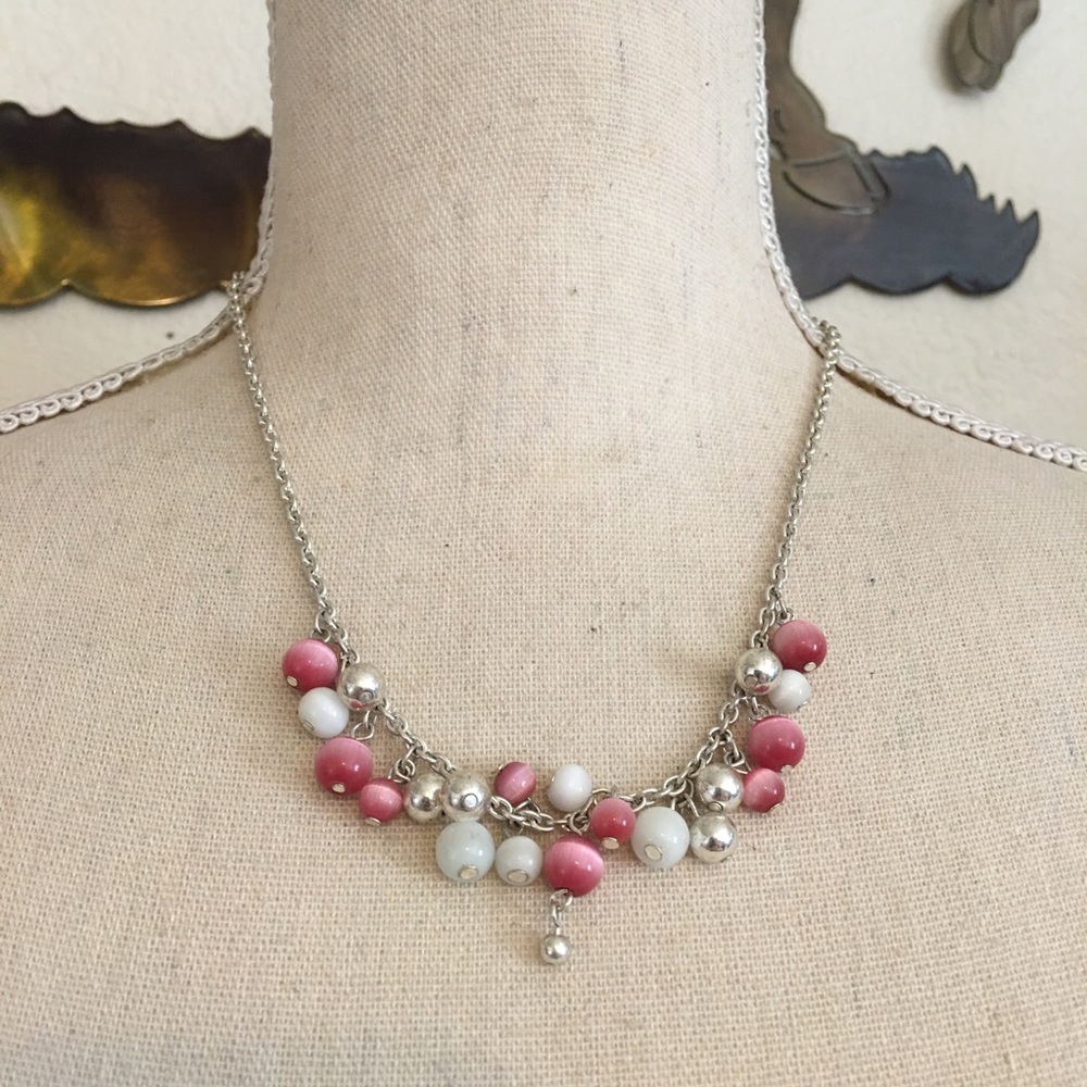 Vintage moon glow glass pearl cluster necklace